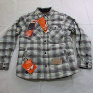 Mobile Warming Men's Flannel Heated Jacket Shacket Bluetooth Controlled Gray/Bla